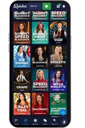 Rainbet Casino Live Casino Lobby With Active Tables
