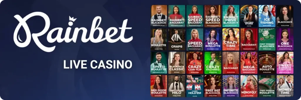 Rainbet Casino Live Casino Lobby With Active Tables
