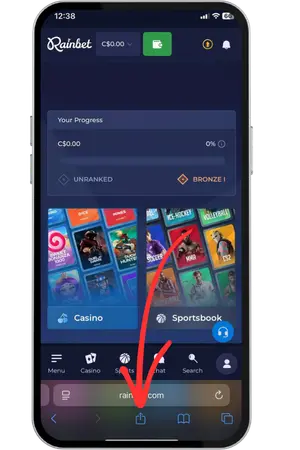 Rainbet site Tap the share icon